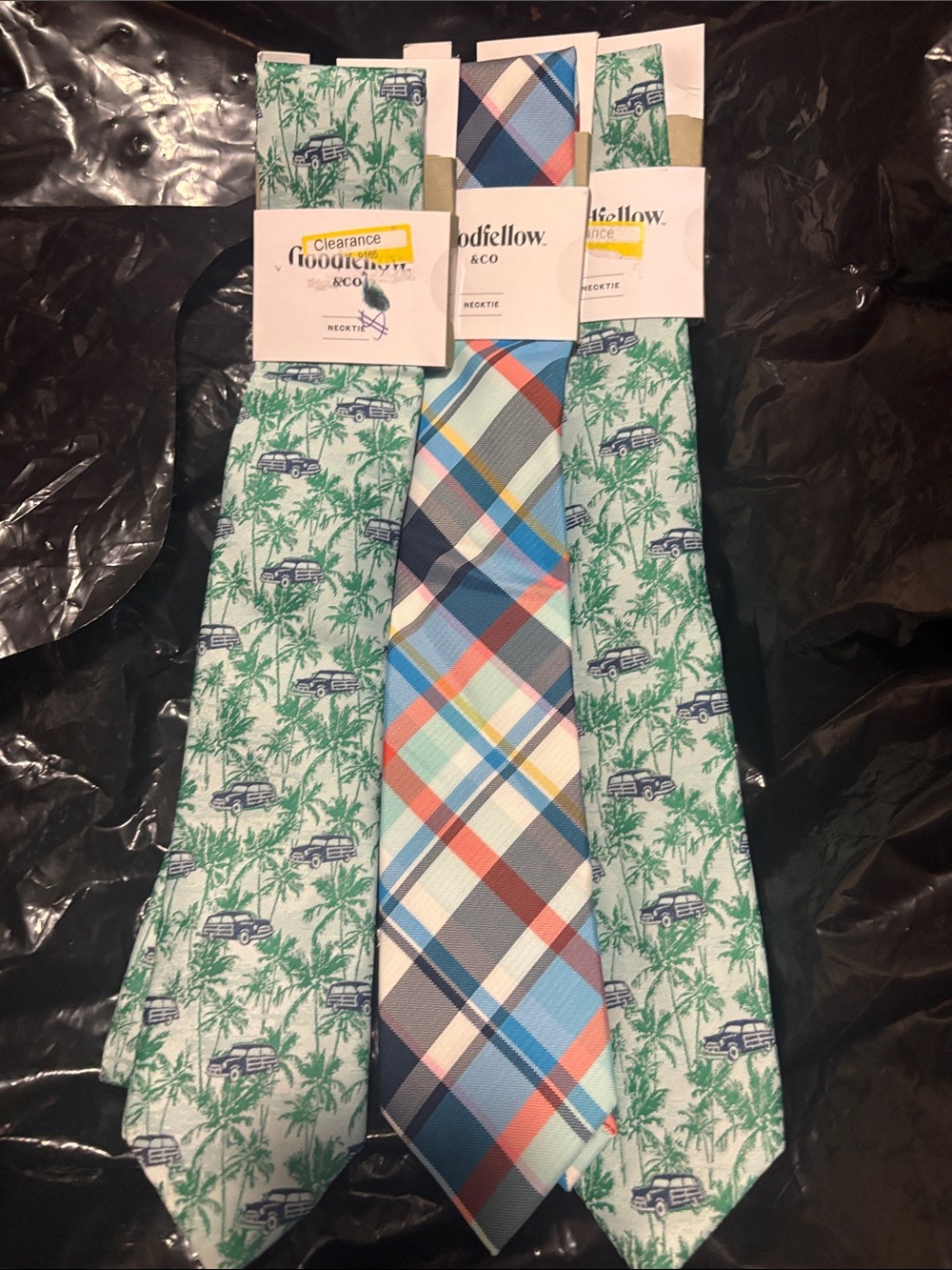 Goodfellow & Co Blue, Teal, Coral Plaid and Palm Print Men's Ties (Set of 3)